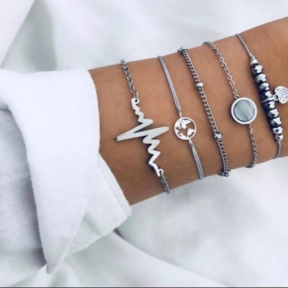 5pc Stacking Bohemian Lustrous Charm Bracelet Set